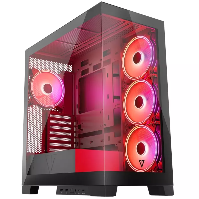 PC korpuss MODECOM Volcano SPACE APEX ARGB Midi Tower, rūdīts stikls, USB-C, atbalsta ATX/microATX/Mini-ITX, GPU līdz 430 mm, CPU dzesētājs līdz 180 mm
