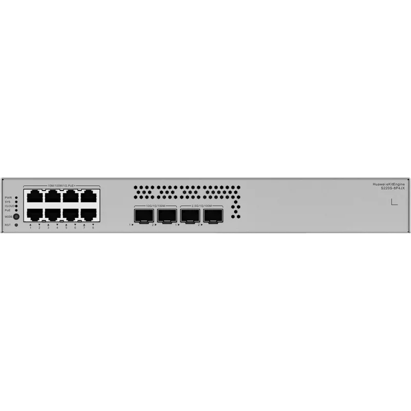 Huawei S220S-8P4JX Gigabit PoE slēdzis, 2x 2.5G SFP, 2x SFP+ 8x POE, 2x 2.5G SFP, 2x SFP+