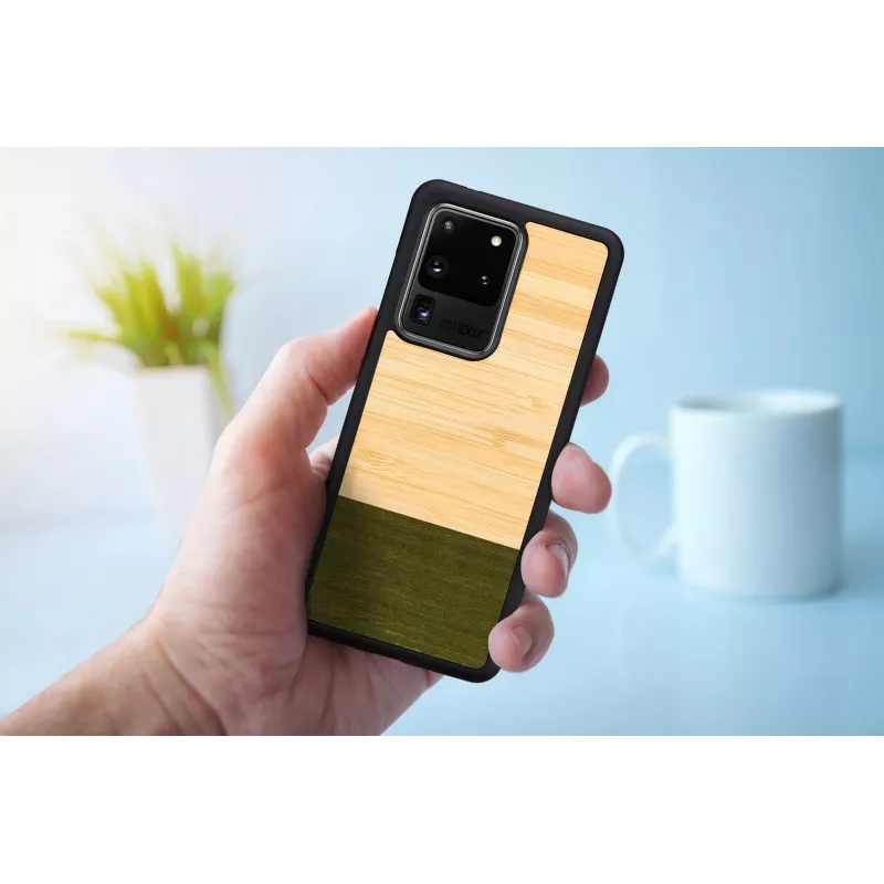 Tālruņa maciņš man and wood Galaxy S20 Ultra bambusa melns — aizsargājošs aizmugures vāciņš, dabīga bambusa ielaidums