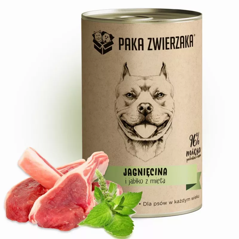 Mitrā suņu barība PAKA ZWIERZAKA Jērs un ābols ar piparmētru, 400 g, bez graudiem, bez lipekļa un sojas