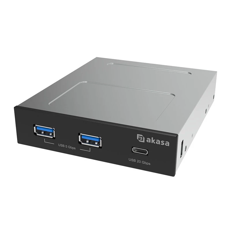 Akasa USB 20 Gbps Type-C panelis ar diviem 5 Gbps Type-A portiem