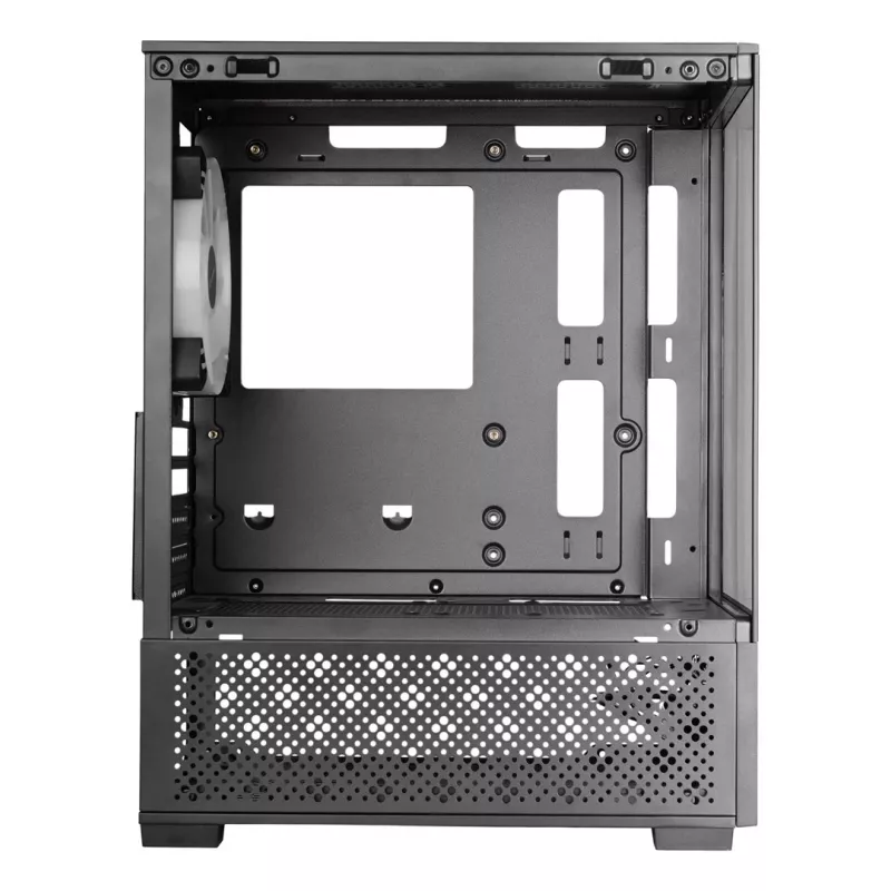 TACENS Mars Gaming MC-SE2 — Mini-ITX / Micro-ATX, melns, sānu logs, apakšā izvietots barošanas bloks, atbalsta 2x2,5 collu + 1x3,5 collu
