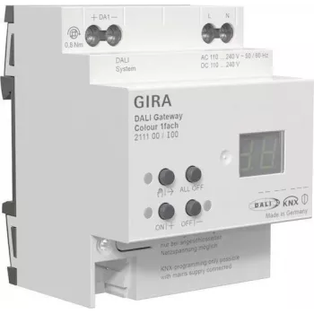 DALI vārteja Gira 211100 Colour 1f REG KNX Secure integrācijai starp KNX un DALI sistēmām