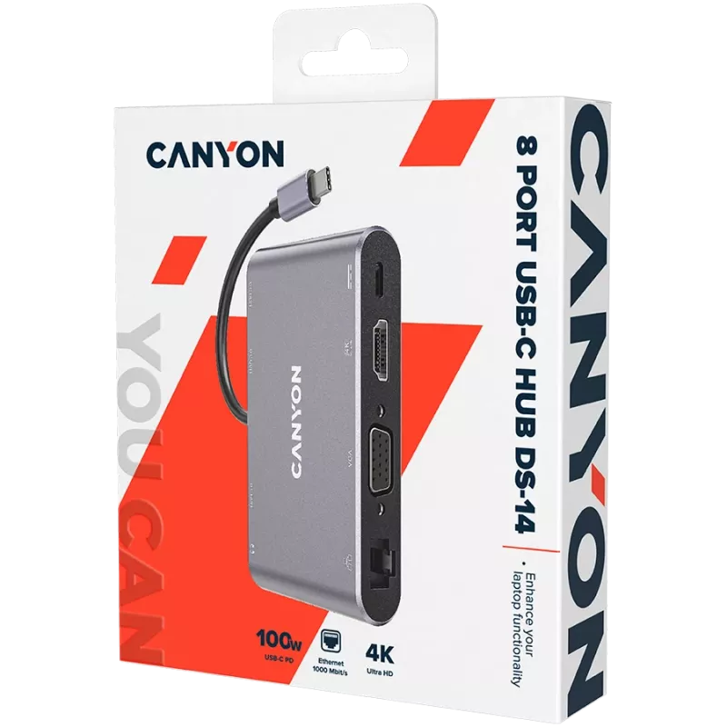Canyon DS-14 - dokstacija - USB-C - VGA, HDMI