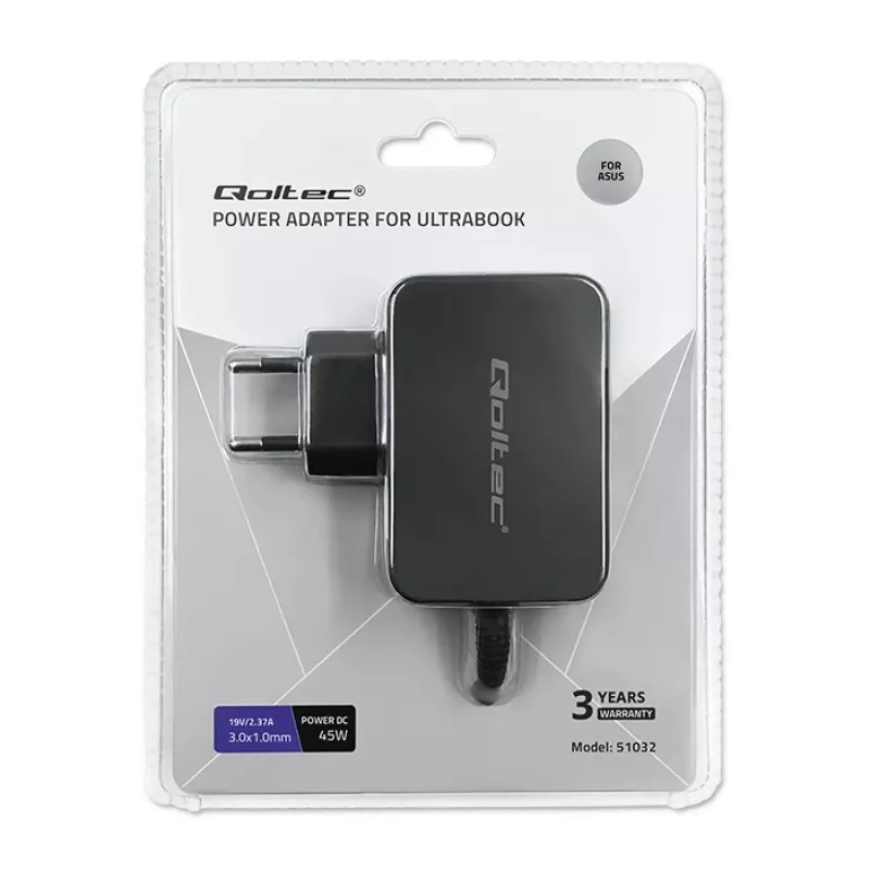 Barošanas adapteris Qoltec 51032 45W iekštelpām melns klēpjdatoriem