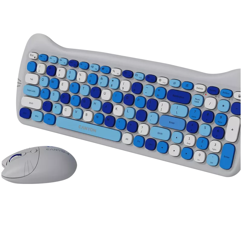 Bezvadu tastatūras un peles komplekts CANYON HSET-W6 Kitty Edition AAA AA Zils