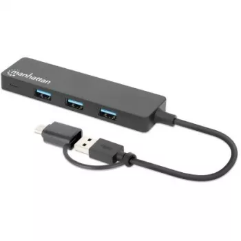 Manhattan USB-C un USB-A kombinētā dokstacija/cents, Porti (4): USB-A (x4), 5 Gbps (USB 3.2 Gen1 jeb USB 3.0), Ar USB barošanu (nav nepieciešams ārējs barošanas avots)