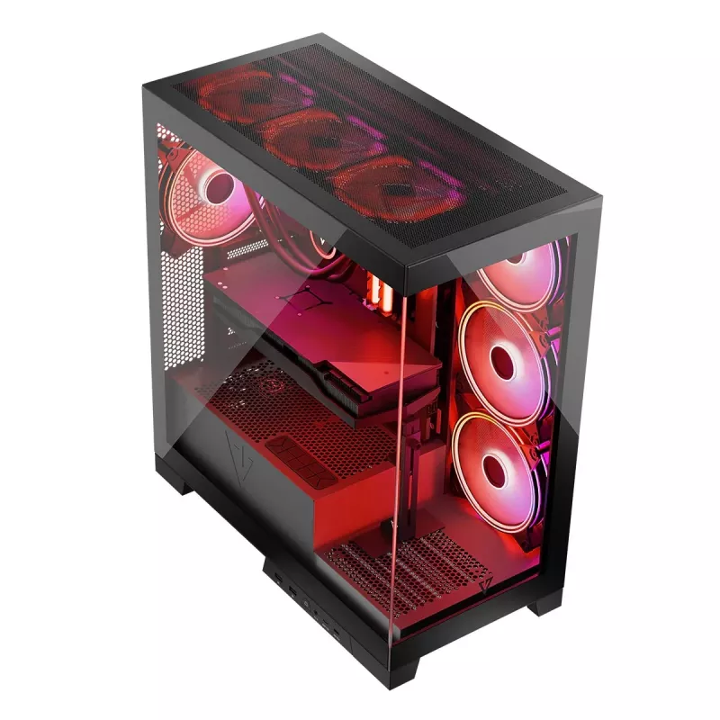 PC korpuss MODECOM Volcano SPACE APEX ARGB Midi Tower, rūdīts stikls, USB-C, atbalsta ATX/microATX/Mini-ITX, GPU līdz 430 mm, CPU dzesētājs līdz 180 mm