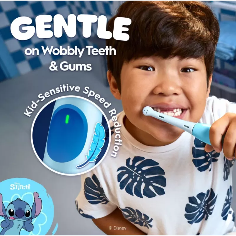 Oral-B elektriskā zobu birste ar ceļojuma maciņu, 6G+ | iO Kids Disney Stitch | uzlādējama | Bērniem | Iekļauto birstes galviņu skaits 1 | Zobu tīrīšanas režīmu skaits 3