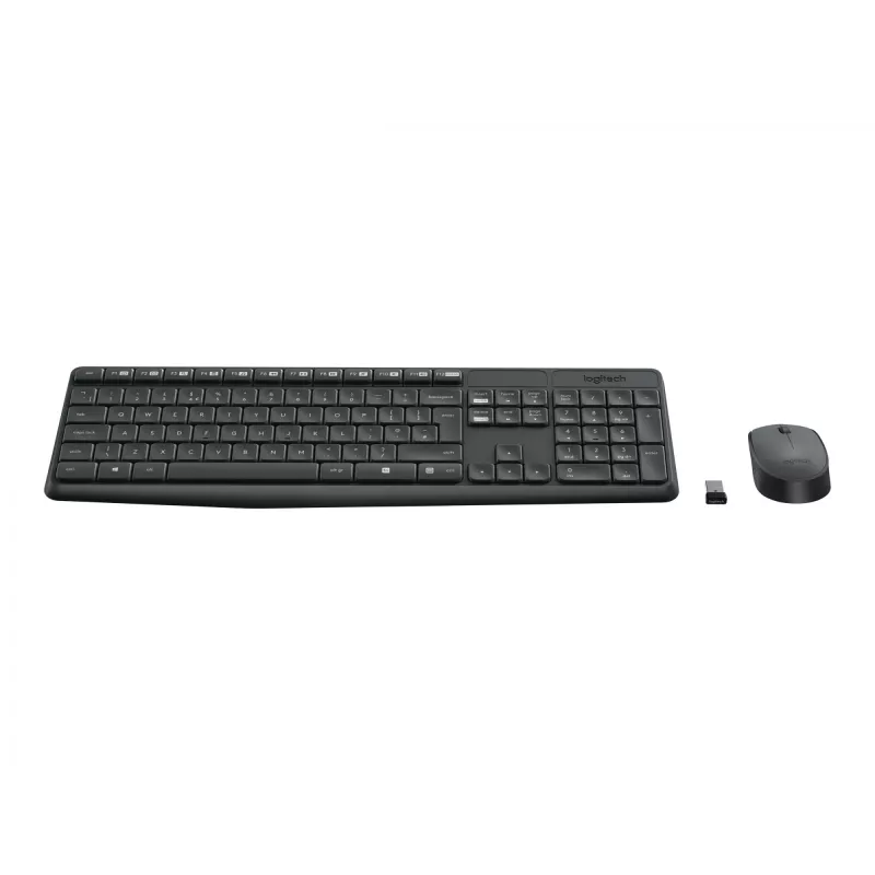 Logitech MK235 Bezvadu tastatūras un peles komplekts, pilna izmēra, pelēks