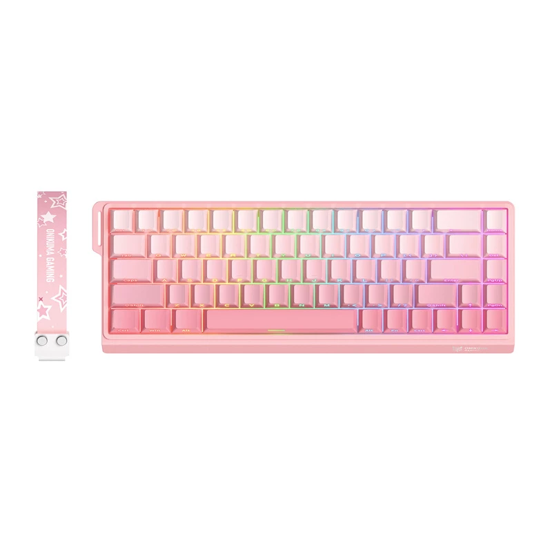 Vadu spēļu tastatūra Onikuma G69 — rozā, USB savienojums, pilna izmēra izkārtojums