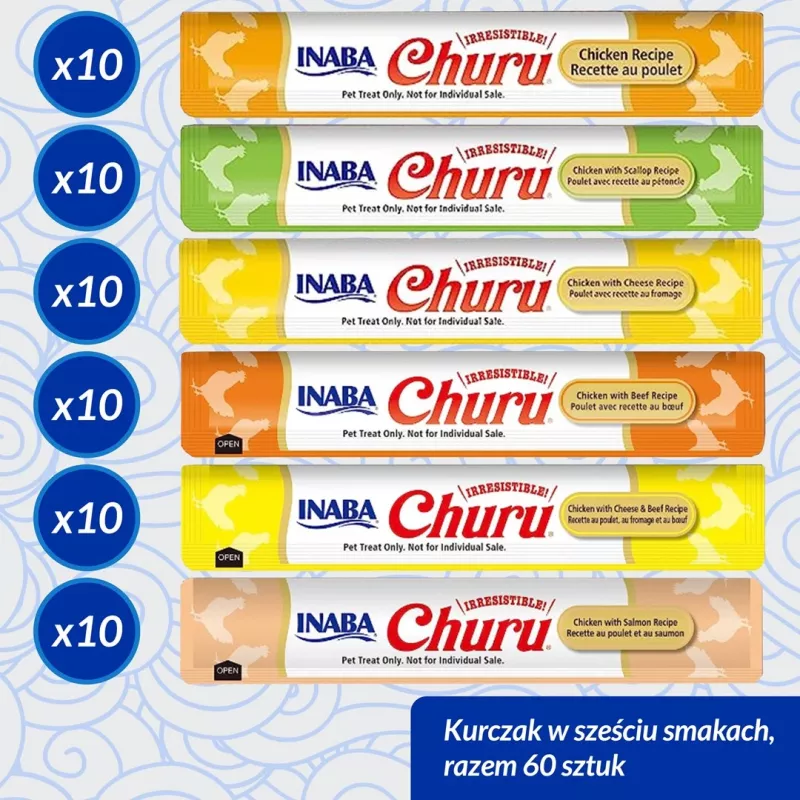 Kaķu kārums Inaba Foods Churu Varieties — vista, 60 x 14 g tūbiņas