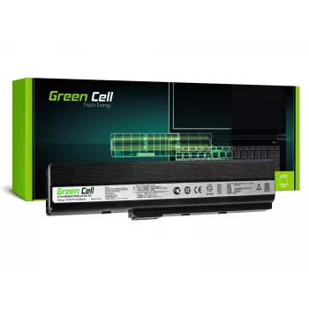 Baterija zaļa Cell AS02 ASUS K52 sērijai — Li‑Ion 4400 mAh, 11.1 V, 6 elementi, melna