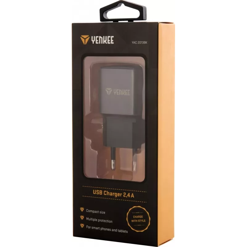 Tīkla USB-A lādētājs YENKEE YAC 2013BK — 12W, 2.4A izeja