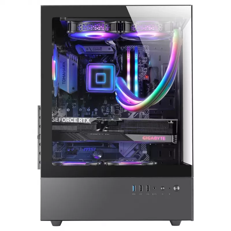 PC korpuss TACENS Mars Gaming MC-XO Midi Tower Melns — ATX/Micro-ATX/Mini-ITX, barošanas bloks apakšā, 1×120 mm aizmugurējais ventilators, atbalsta līdz 328 mm GPU