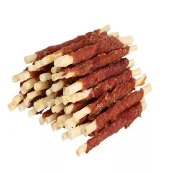 Suņu kārums Hilton Duck Wrap baltā jēlādas nūjiņa 500 g — pīles garšas jēlādas zobu kopšanas kārums, olbaltumvielas 60%