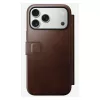 Nomad Modern Leather Folio mobilo tālruņu futrālis iPhone 17 Pro Max — brūna, āda, 6,3 collu ekrāns, 4 karšu kabatiņas