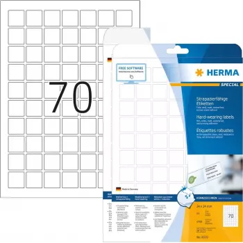 HERMA Special - Plēves uzlīmes - matētas - pašlīmējošas - Balta - 24 x 24 mm 1750 uzlīme(s) (25 lapas x 70) (8339)