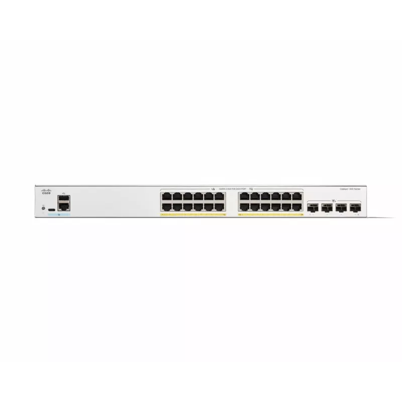 Cisco Catalyst 1300-24P-4X pārvaldīts slēdzis, 24 porti GE, PoE, 4x10GE SFP+, ierobežota mūža aizsardzība (C1300-24P-4X)