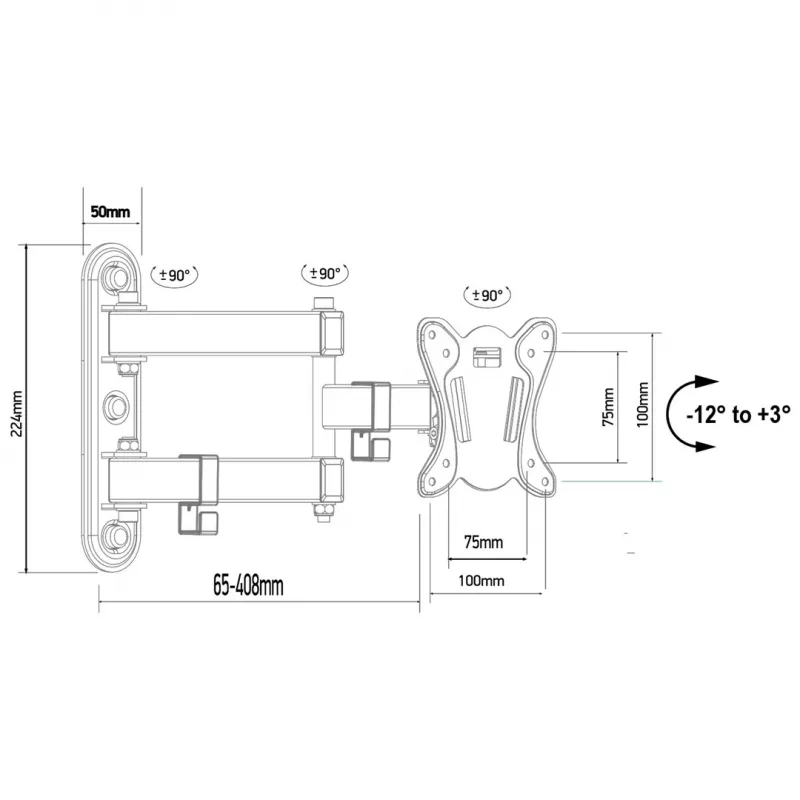 Maclean MC-417 Pilnas kustības TV un monitora sienas stiprinājums 13-32 30kg maks. VESA 100x100 Melns pulverkrāsots universāls turētājs kronšteins regulējams attālums no sienas grozāms slīpums
