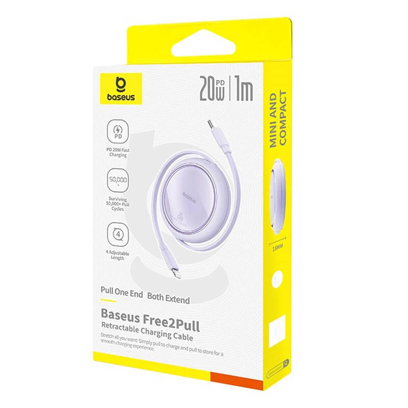 Baseus Free2Pull - 20 W USB-C uz Lightning izvelkams kabelis, 1 m (violets)
