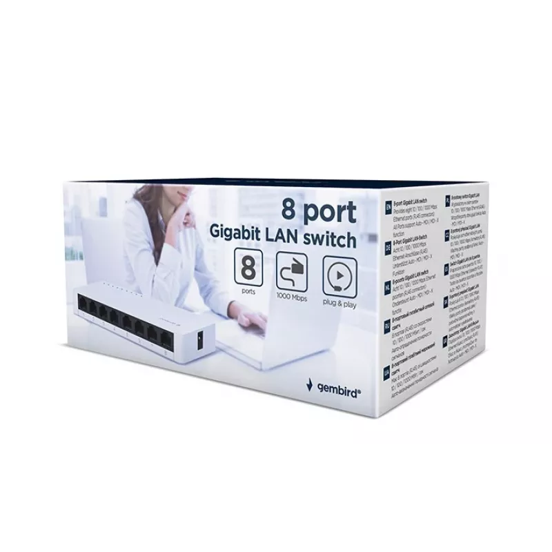 Nepārvaldāms slēdzis GEMBIRD NSW-G8-01 — 8× Gigabit Ethernet (10/100/1000), Balts, līdzstrāva 5 V