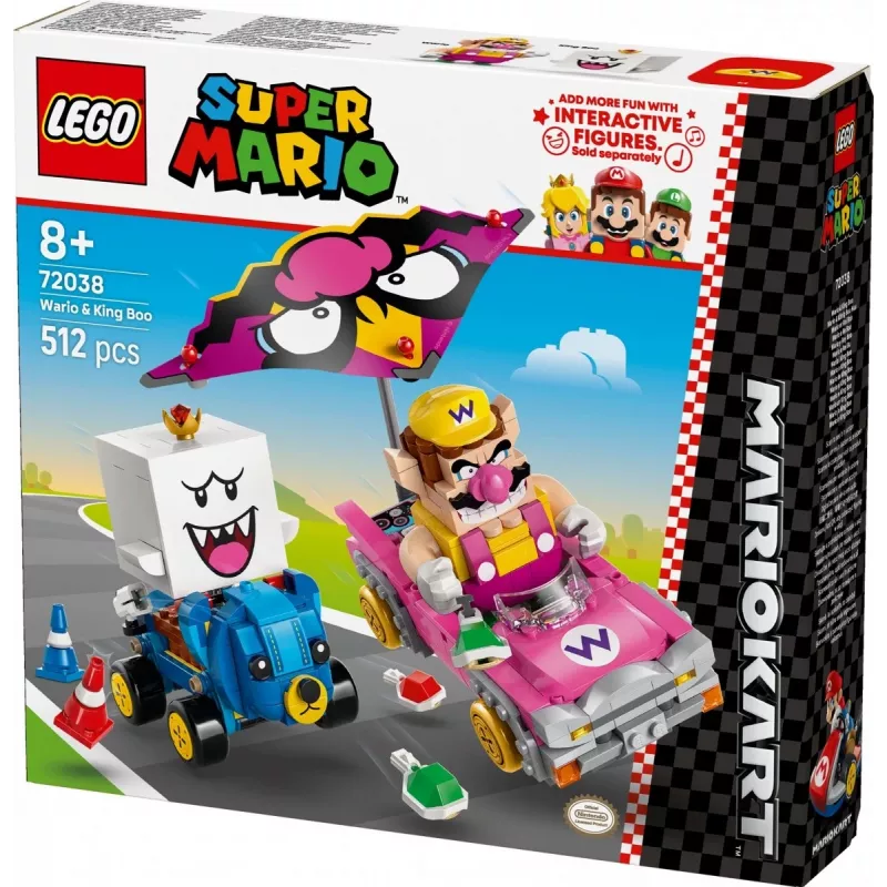 LEGO konstruēšanas rotaļlietu komplekts 72038 Super Mario Mario Kart Wario King Buu Huu – tēlu figūras un trases elementi