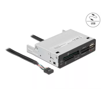 DeLOCK 91708 Karšu lasītājs USB 2.0 Iekšējais Melns Pelēks CF SD MicroSD