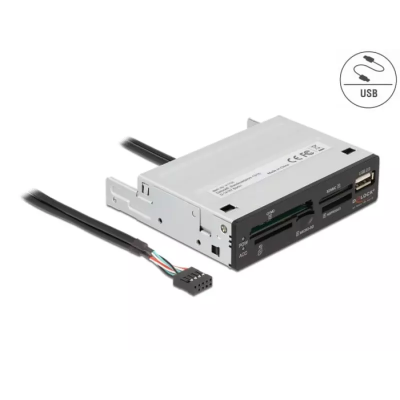 DeLOCK 91708 Karšu lasītājs USB 2.0 Iekšējais Melns Pelēks CF SD MicroSD