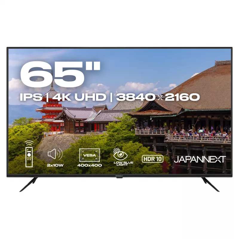164,0 cm/65 inch (3840x2160) JAPANNEXT JN-IPS650UHD60F 16:9 IPS 60Hz HDMI USB WLAN Speaker Melns