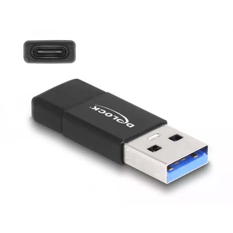 DeLOCK 60001 Kabeļu savienotāju adapteris USB A USB C melns