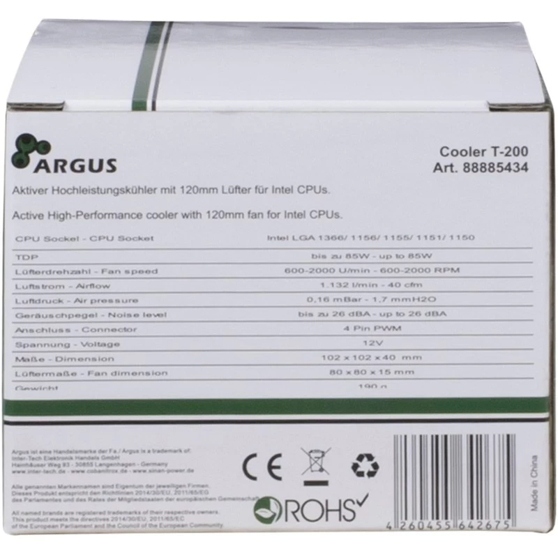 Dzesētājs Dynatron Argus T-200 procesoram 8 cm Melns Oranžs
