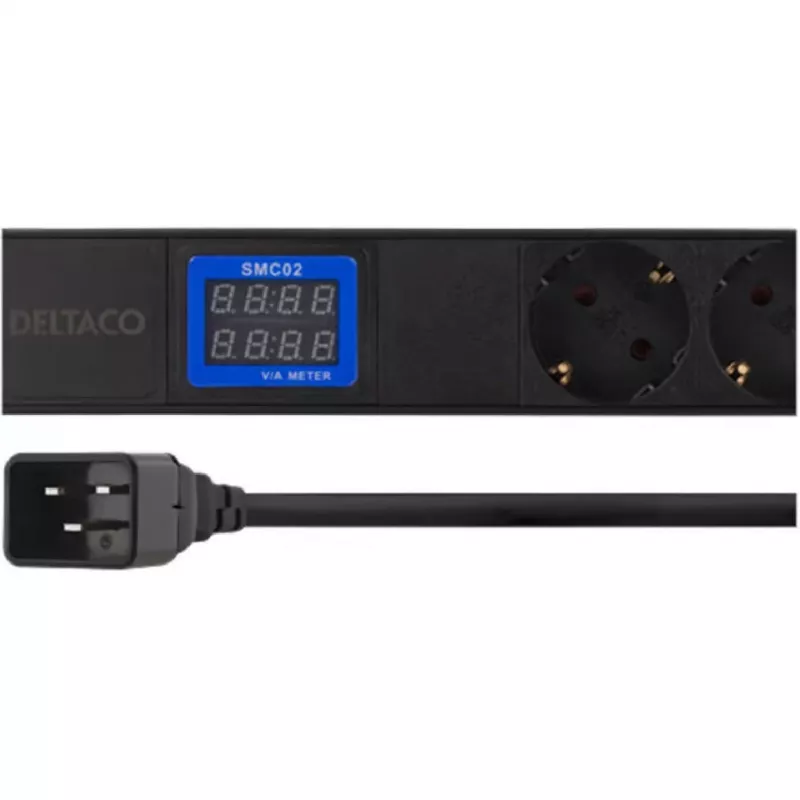 Strāvas sadales bloks PowerWalker 10133010 PDU 1U melns, Type F ligzdas, C20 savienotājs, 16 A, 3500 W, 2 m kabelis