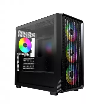 Montech X5M (B) Micro Tower PC korpuss — Micro‑ATX/Mini‑ITX, 3x120mm priekšā, 1x120mm aizmugurē, atbalsta ATX barošanas bloku, 2x3.5 collu + 4x2.5 collu, Melns