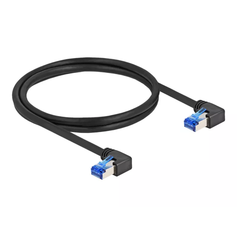 Tīkla kabelis DeLOCK RJ45 Cat.6A S/FTP Leņķveida 1m Melns