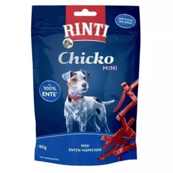 Suņu dresūras kārumi RINTI Chicko Mini Duck 80 g — bez graudiem, pīles garša, 55% olbaltumvielu, paciņa