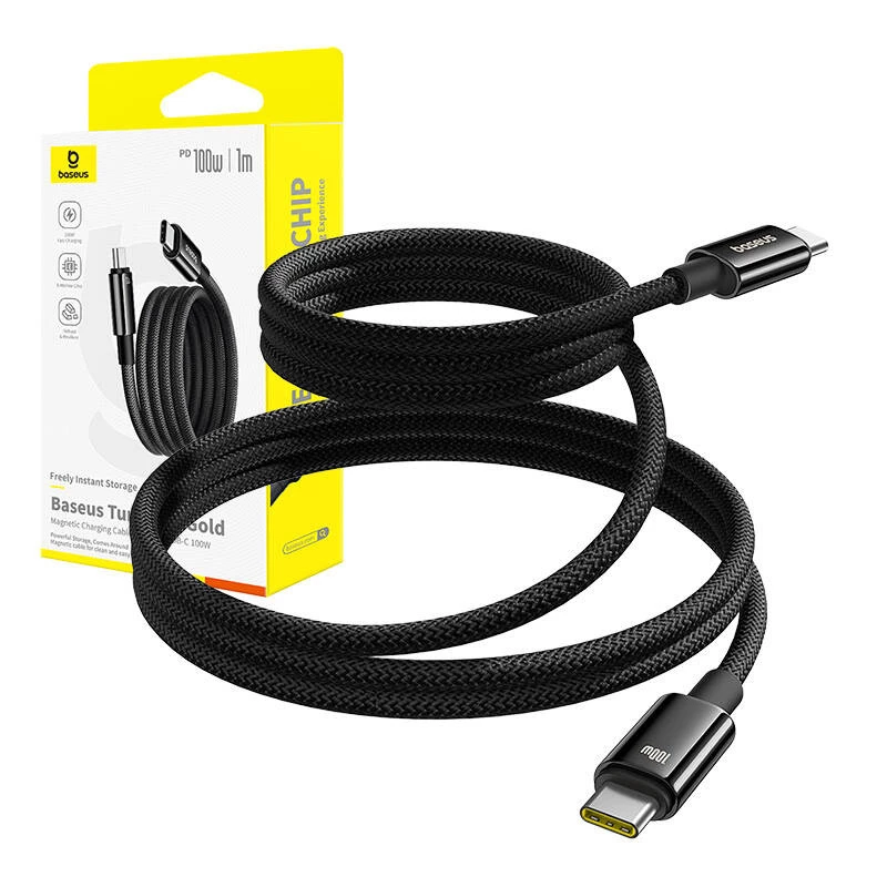 USB-C uz USB-C uzlādes kabelis Baseus Tungsten Gold 100W 1 m, melns, neilons