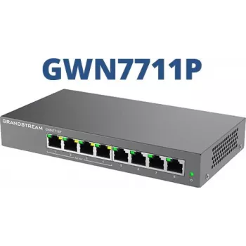 Vadāms L2 Gigabit PoE tīkla slēdzis Grandstream GWN7711P — 8x RJ-45 10/100/1000, 48V DC, Darbvirsmas/Pie sienas stiprināms