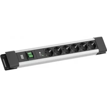 Strāvas sadalītājs Bachmann CONNECTUS ar 6× CEE 7/3 rozetēm, 1× SPD-Plus pārsprieguma aizsardzību, 1× slēdzi, 2,0 m kabeli