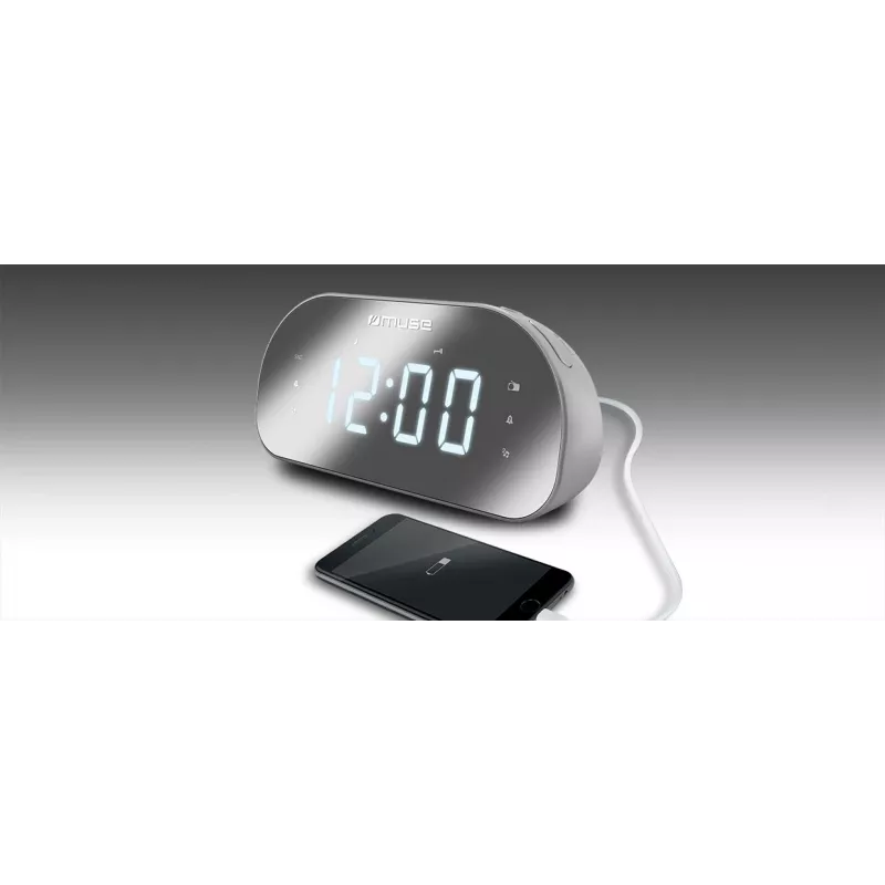 Pulksteņa radio Muse M-170CMR — digitālais pulksteņa radio, 1,2 collu LED displejs, FM, maiņstrāva 230 V, AAA rezerves baterija, spogulis/baltā krāsā