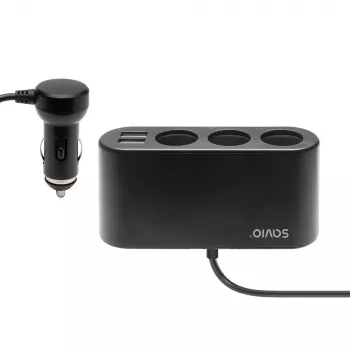 Automašīnas USB lādētājs SAVIO SA-024 — universāls mobilo ierīču lādētājs, ieeja 12–24 V, izeja 5 V, melns, cigarešu aizdedzinātāja ligzdai