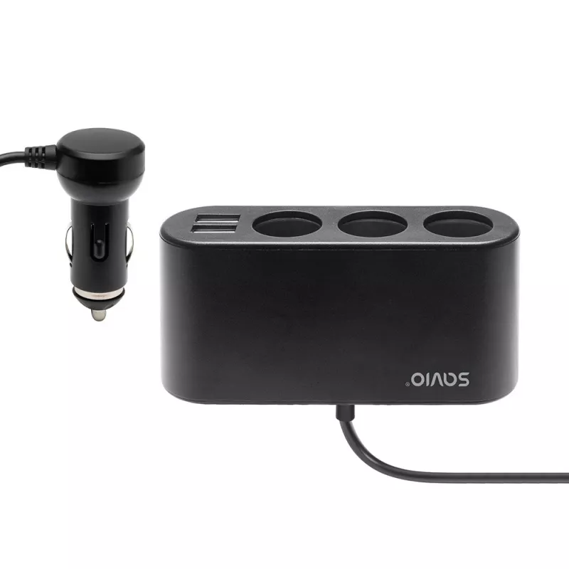 Automašīnas USB lādētājs SAVIO SA-024 — universāls mobilo ierīču lādētājs, ieeja 12–24 V, izeja 5 V, melns, cigarešu aizdedzinātāja ligzdai