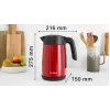 Elektriskā tējkanna Bosch TWK7L464 — 1,7 L tilpums, 2400 W, sarkana, plastmasas korpuss