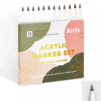 Arrtx Akrila Marķieri LC303649 — 12 metālisku krāsu komplekts, akrila tinte, smalki/plati galiņi
