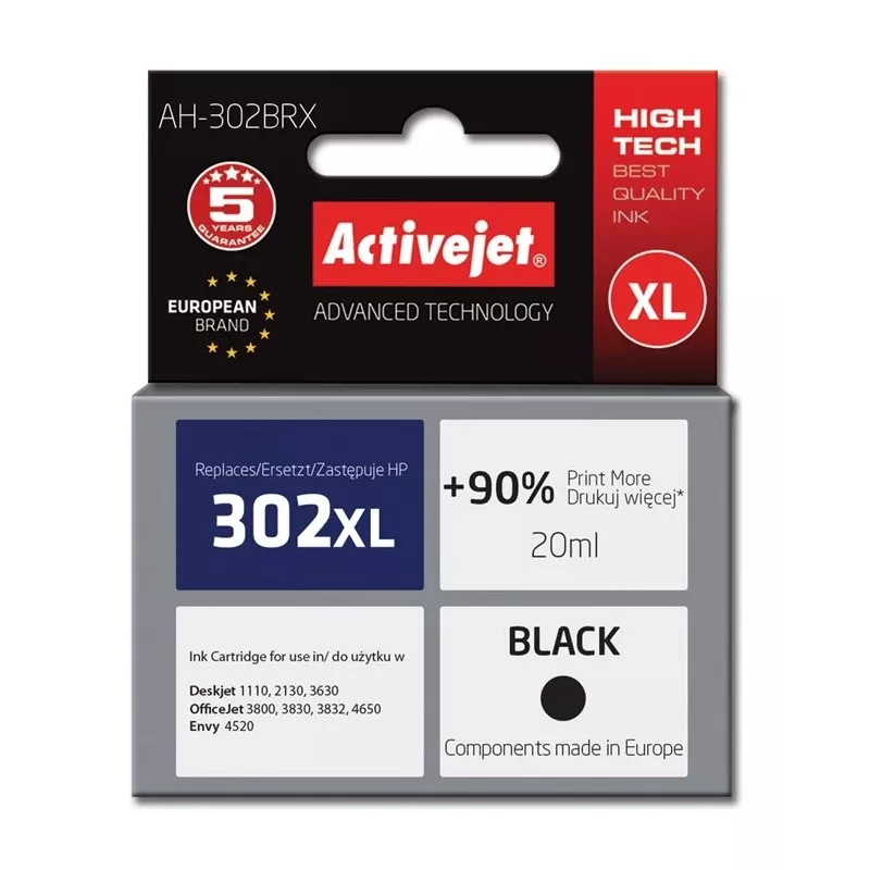 Activejet AH-302BRX tinte (aizstāj HP 302XL F6U68AE; Premium; 20 ml; melna)