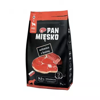 Sausā suņu barība Pan Miesko liellopu gaļa ar kazu pieaugušiem Crunchy M — 9 kg, 30% proteīna, 20% tauku, bez glutēna