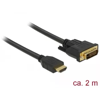 DeLOCK - Video kabelis - HDMI / DVI - DVI-D (vīrišķais) uz HDMI (vīrišķais) - 2,0 m - Trīskārša izolācija - Melns - Skrūves (85654)