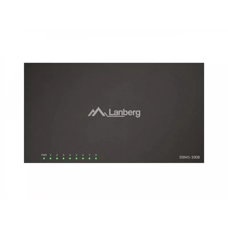 Tīkla komutators LANBERG DSM1-1008 8x 1 Gb/s nevadāms Gigabit Ethernet galddators 12V metāla korpuss