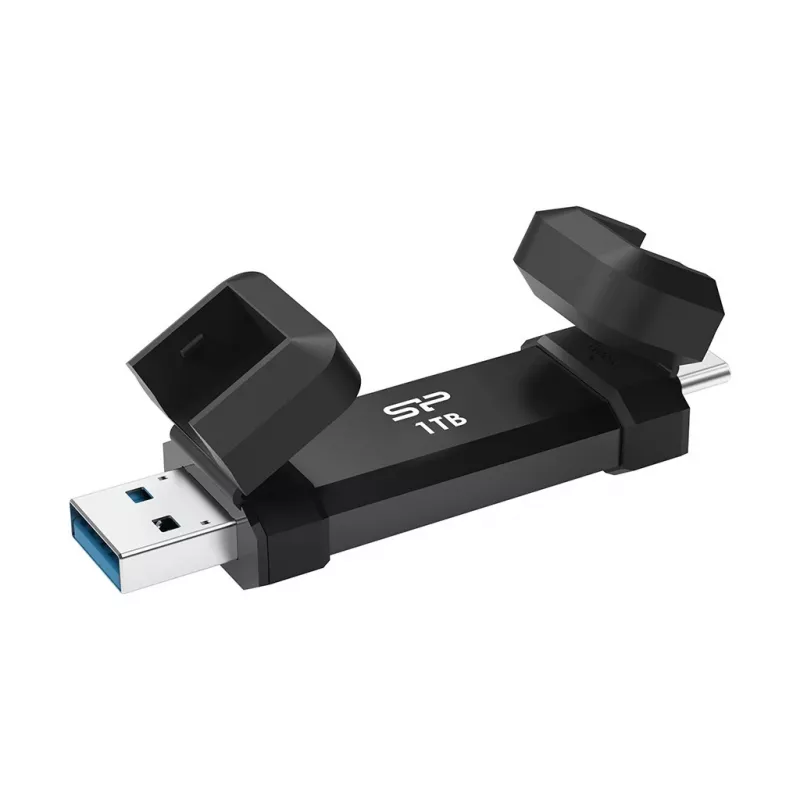 USB zibatmiņa Silicon Power DS72 1 TB, USB 3.2 Gen 2 Type-A / Type-C, alumīnija-gumijas korpuss, melns