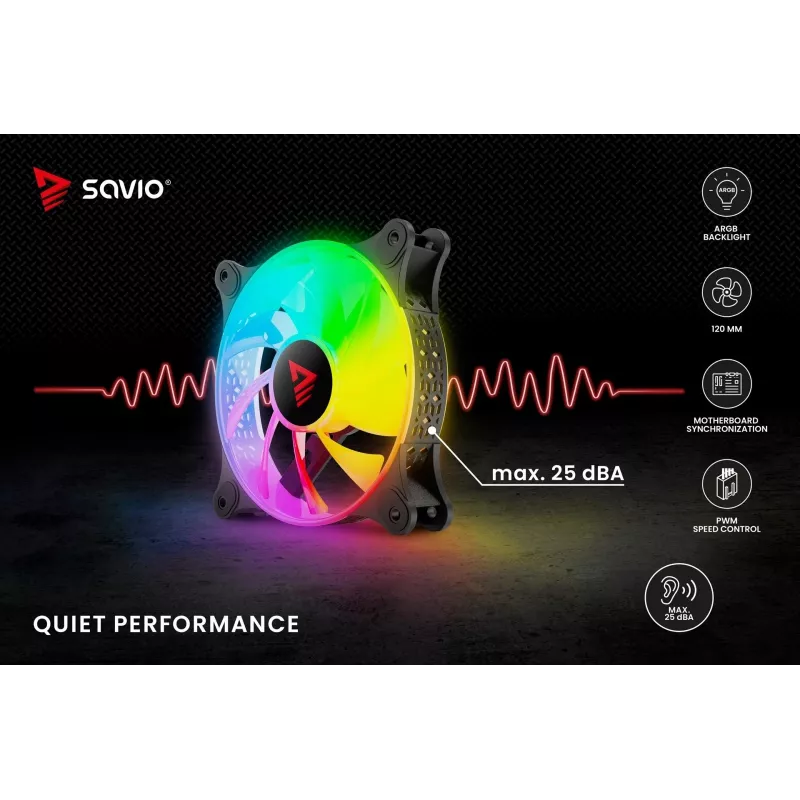 SAVIO Blast 120mm ARGB PWM korpusa ventilators - melns